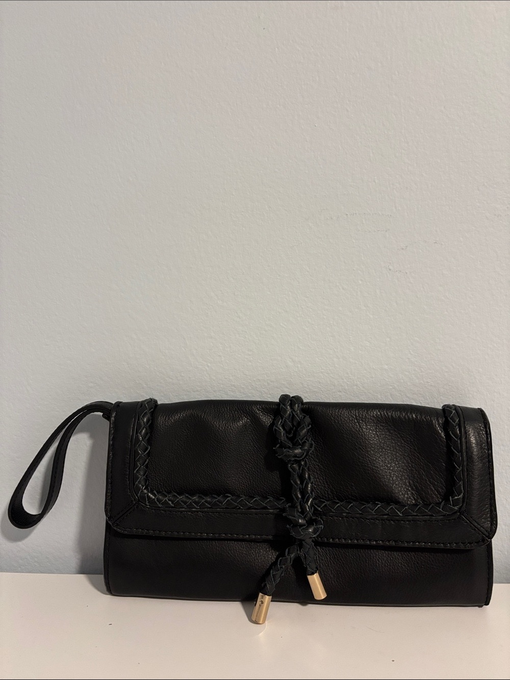 Tommy Bahama Black Leather Grenada Wristlet Clutch